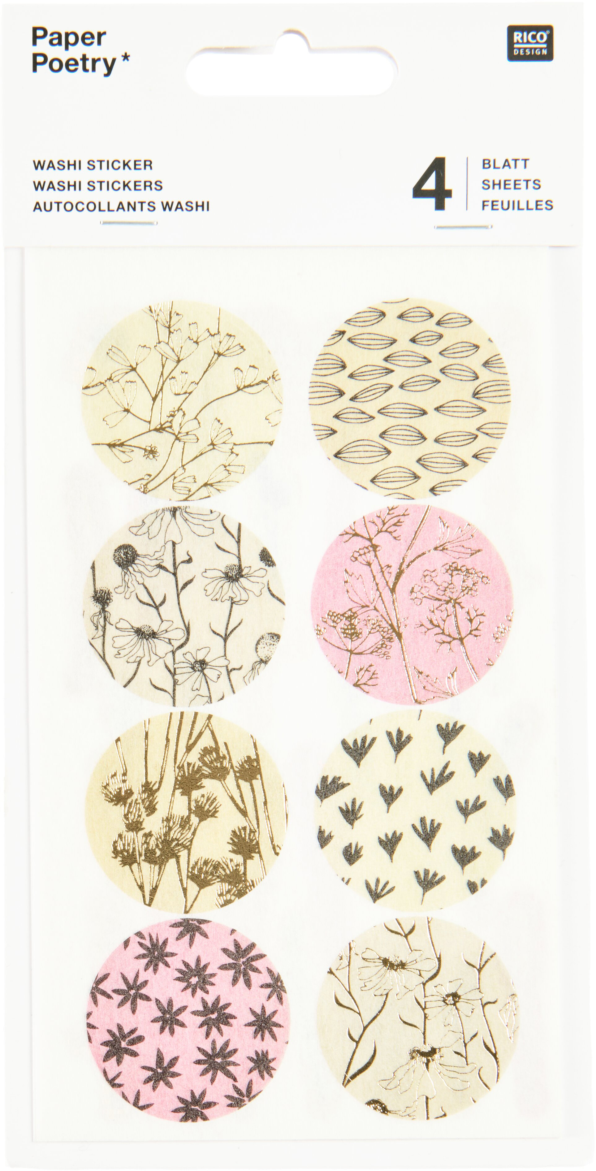RICO DESIGN Washi Sticker In the Meadow 302627 Pastell 4 Blatt/41 Stück