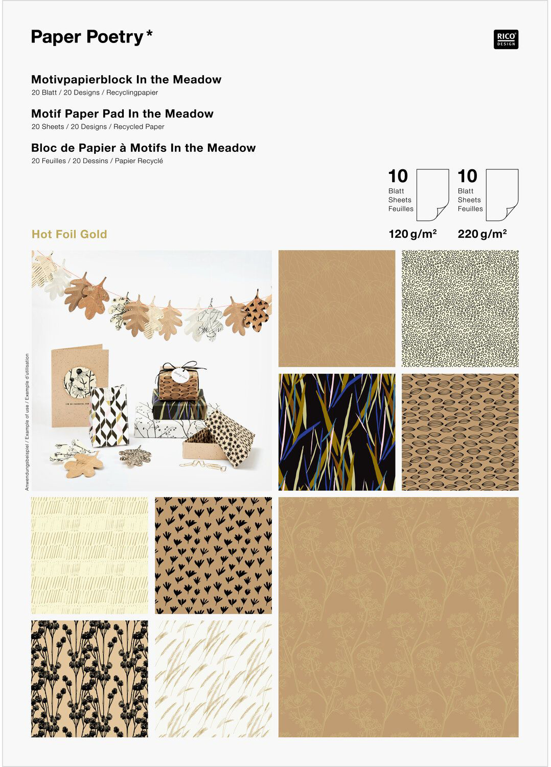 RICO DESIGN Motiv Block A4 302662 In the Meadow 120-220g, 20 Bl.