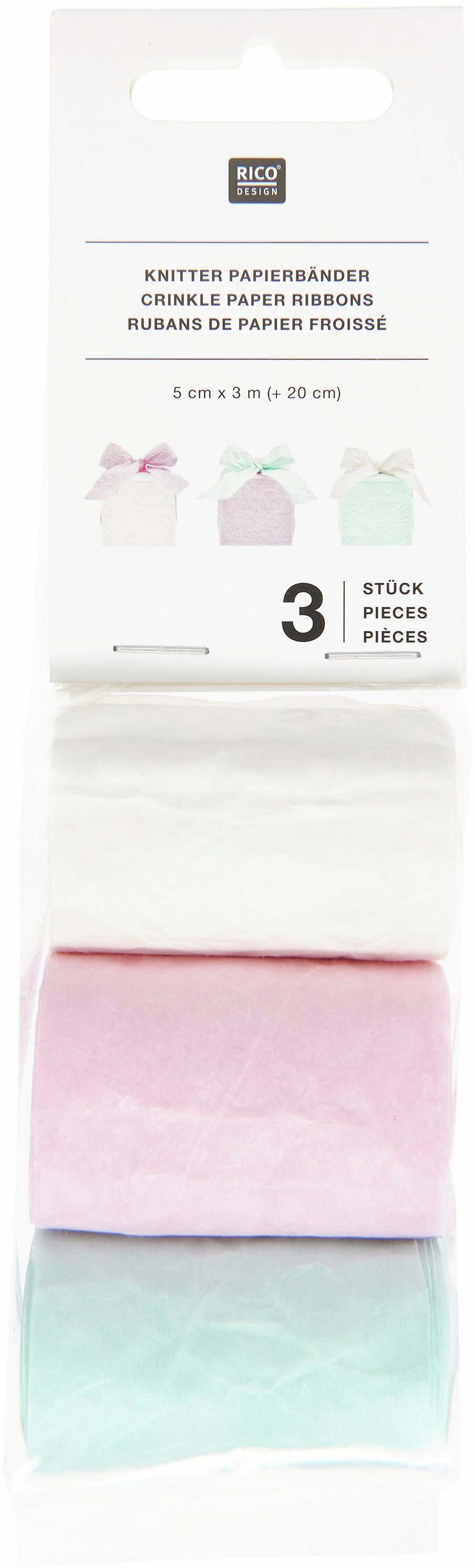 RICO DESIGN Knitter Papierbänder 5cmx3m 401211 Multicolor 3 Stück