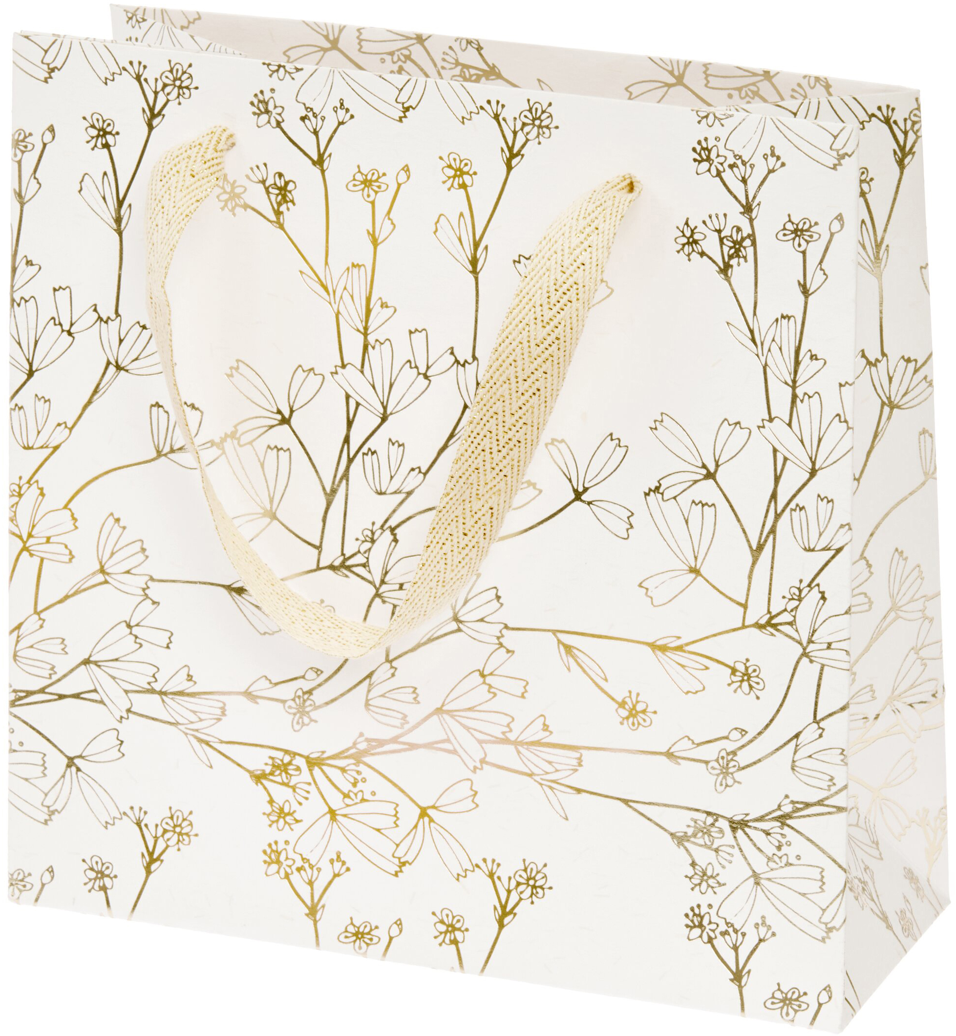 RICO DESIGN Geschenktasche 18x18x10cm 401270 Natur, Blumen, gold