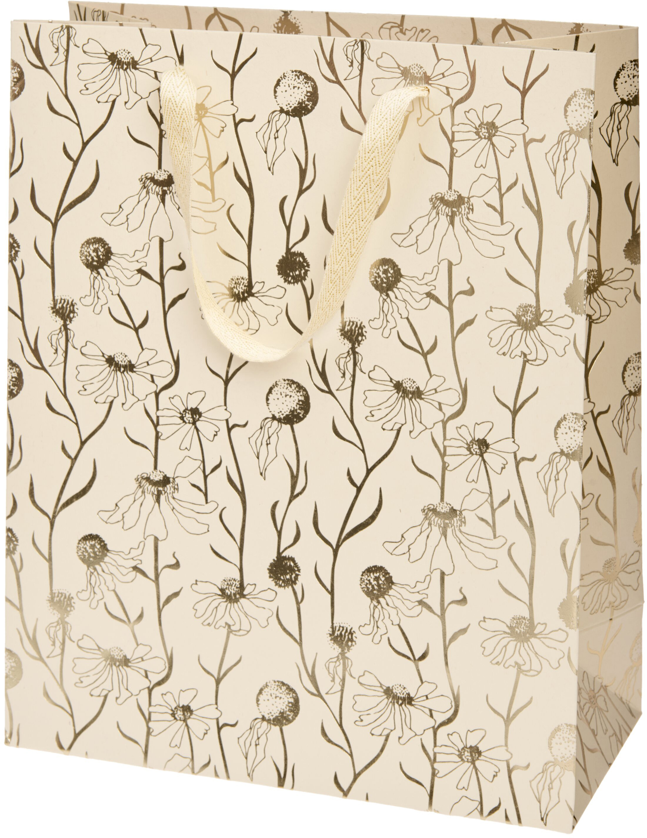 RICO DESIGN Geschenktasche 26x32x12cm 401272 Natur, Blumen, gold