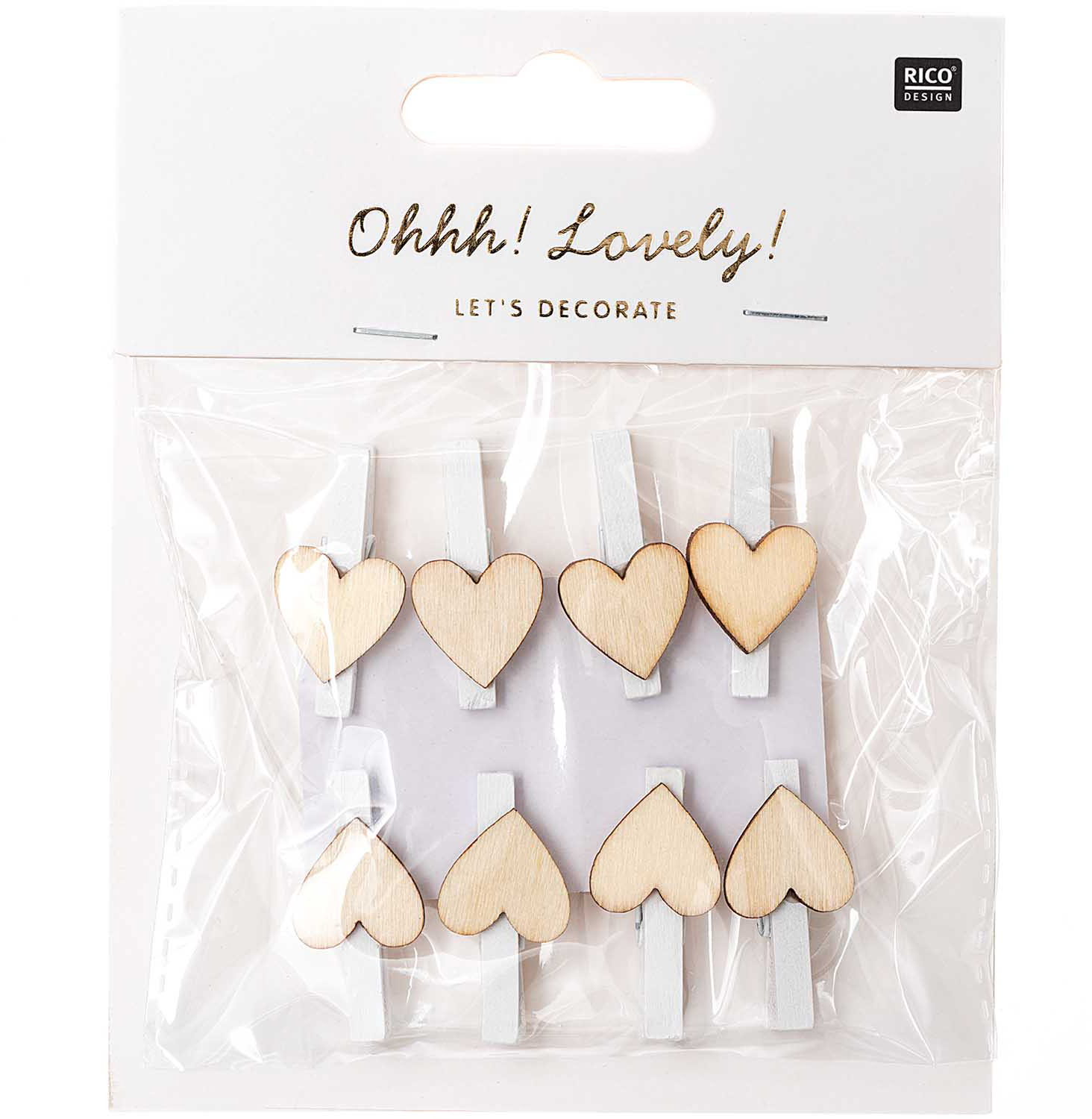 photo RICO DESIGN Pinces décoratives Coeurs 7040.26.39 blanc-nature, 8 pièces