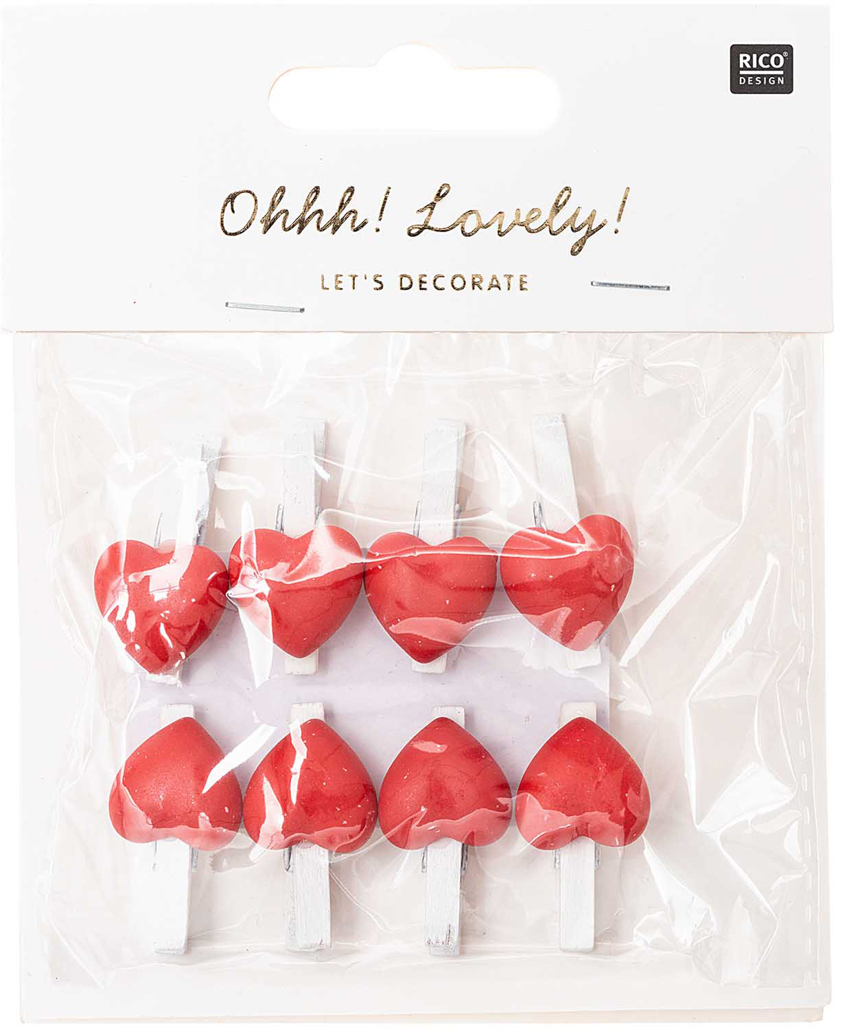 photo RICO DESIGN Pinces décoratives Coeurs 7040.26.52 blanc-rouge, 8 pièces