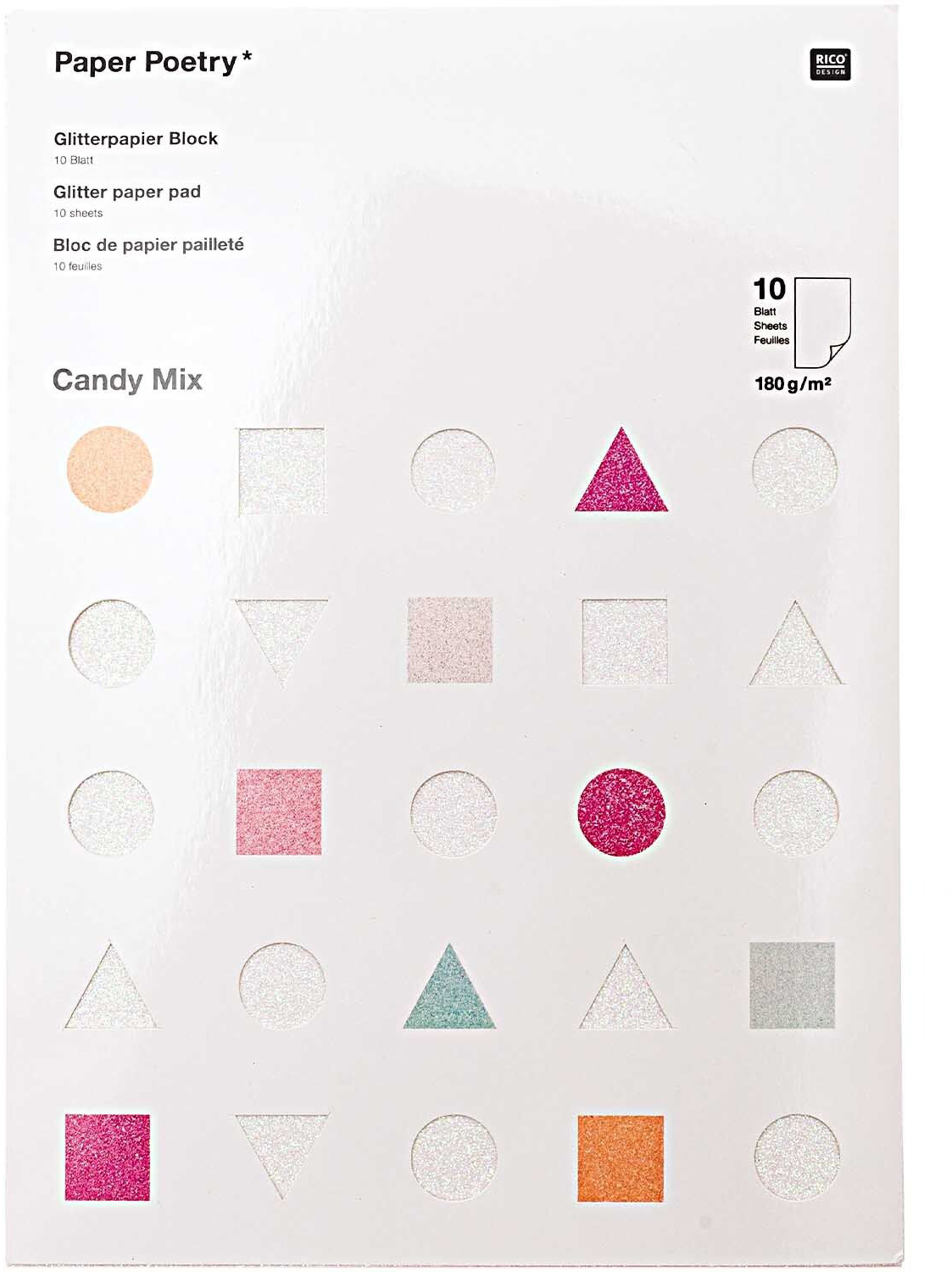 photo RICO DESIGN Bloc de papier pailleté A4 99001.50.62 Candy 180g, 10 feuilles