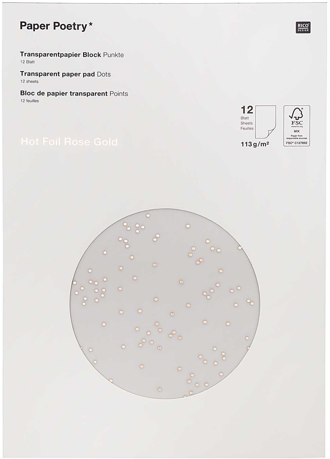 photo RICO DESIGN Papier transparent A4 99001.50.73 Punkte 113g, 12 feuilles