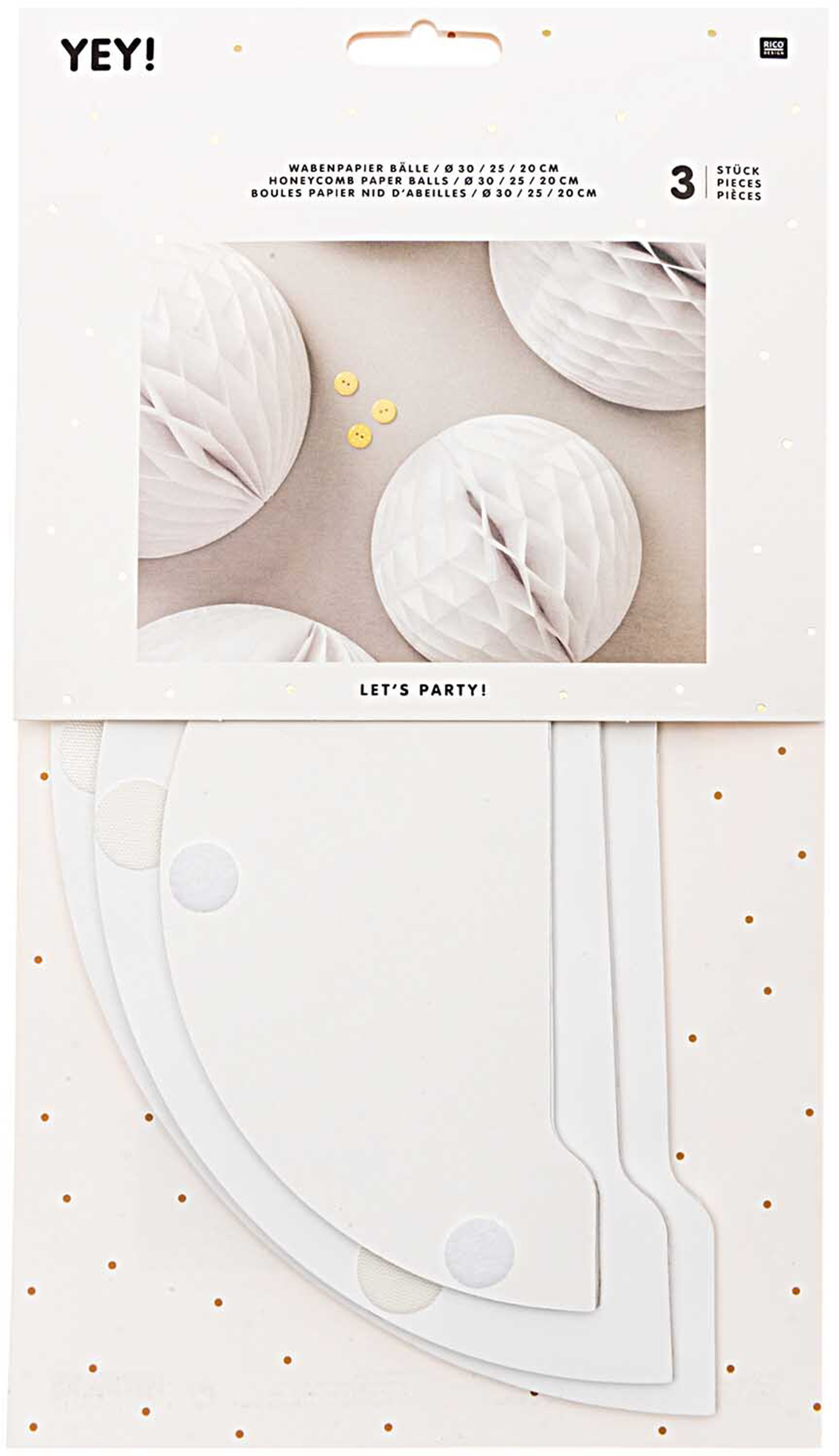 photo RICO DESIGN Papier alvéolé 20-30cm 99001.71.26 Boules, blanc 3 pièces