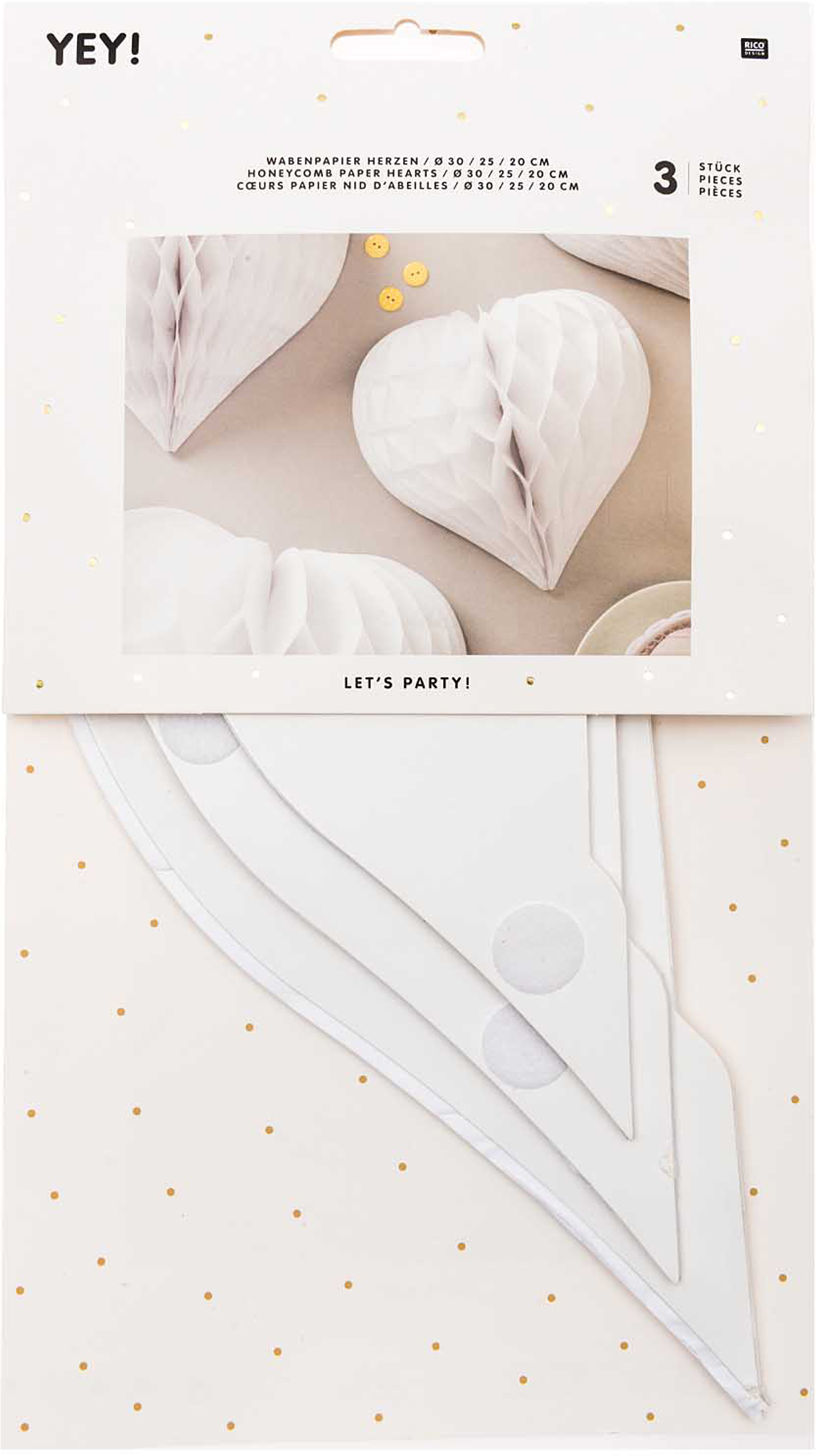 photo RICO DESIGN Papier alvéolé 20-30cm 99001.71.31 Coeur, blanc 3 pièces