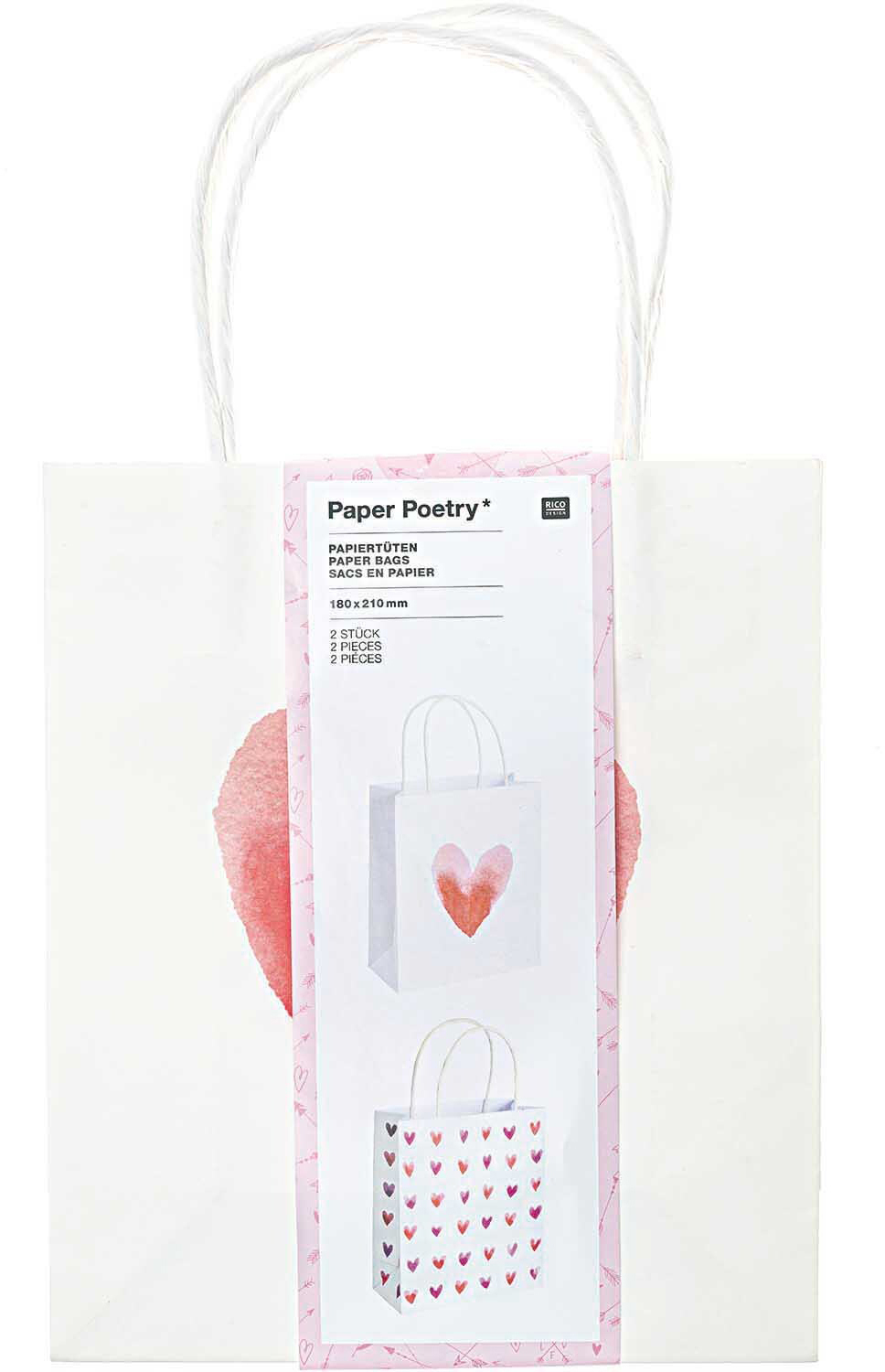 photo RICO DESIGN Sac en papier Coeurs 99001.78.20 18x21cm, 2 pièces
