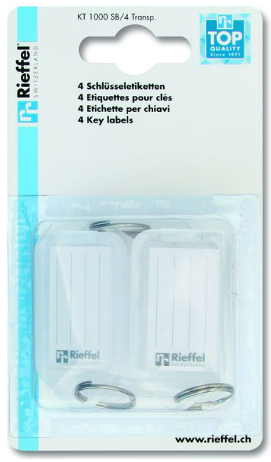 RIEFFEL SWITZERLAND Etiquettes clé 38x22mm KT 1000 SB/4 TRANSP transparent 4 pcs.