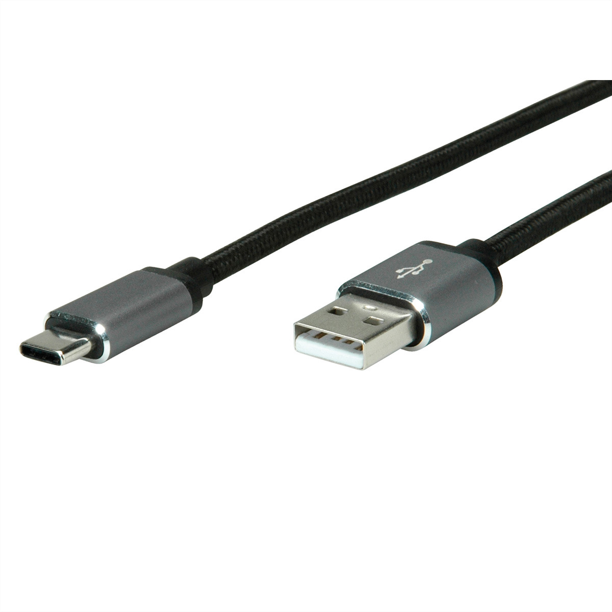 ROLINE USB-A-C, Datenkabel 11.02.9027 Black/Sil, ST/ST, USB 2.0 0.8m