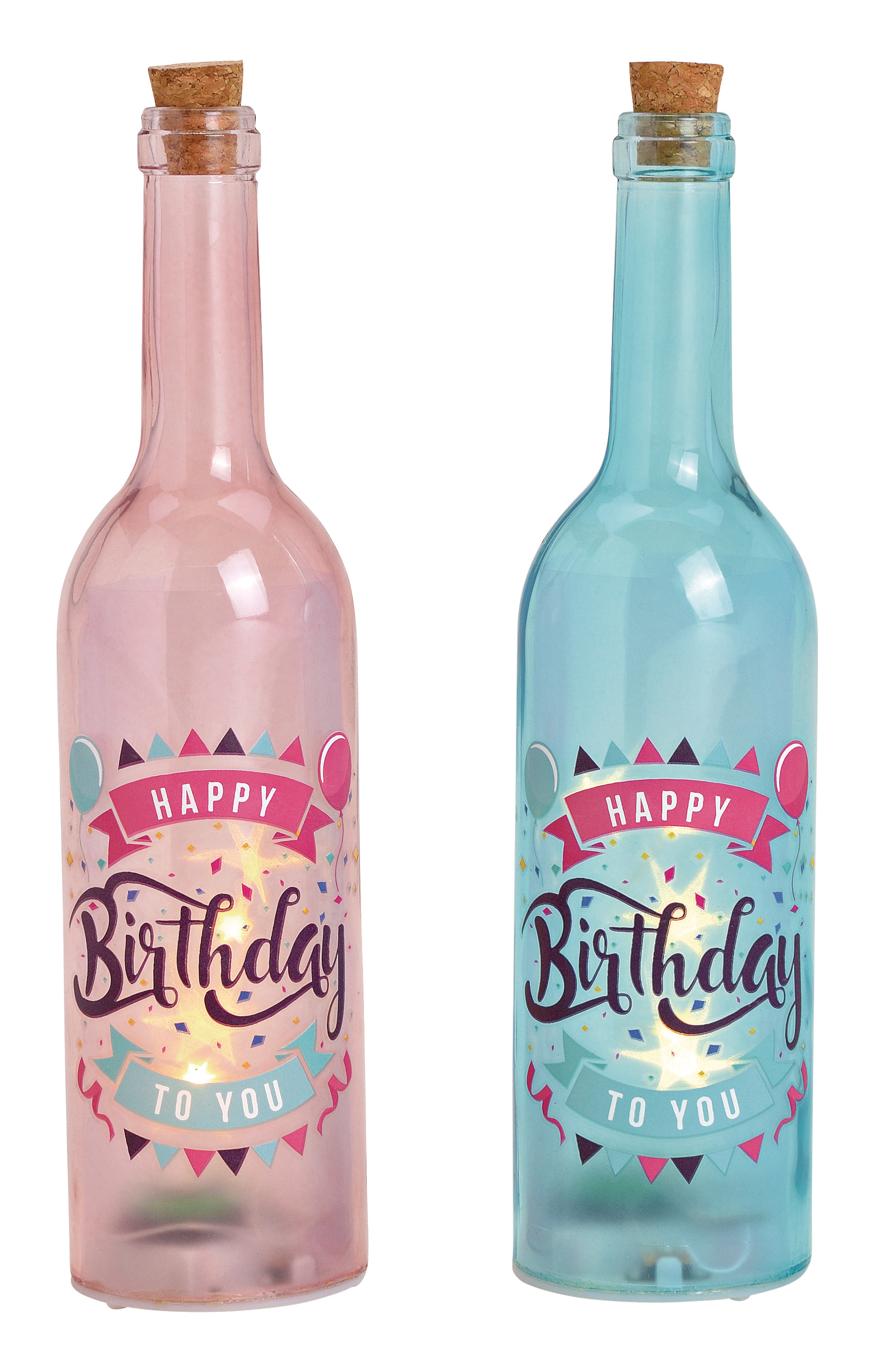 Glasflasche Happy Birthday 10025726 7x29x7cm 2 ass.