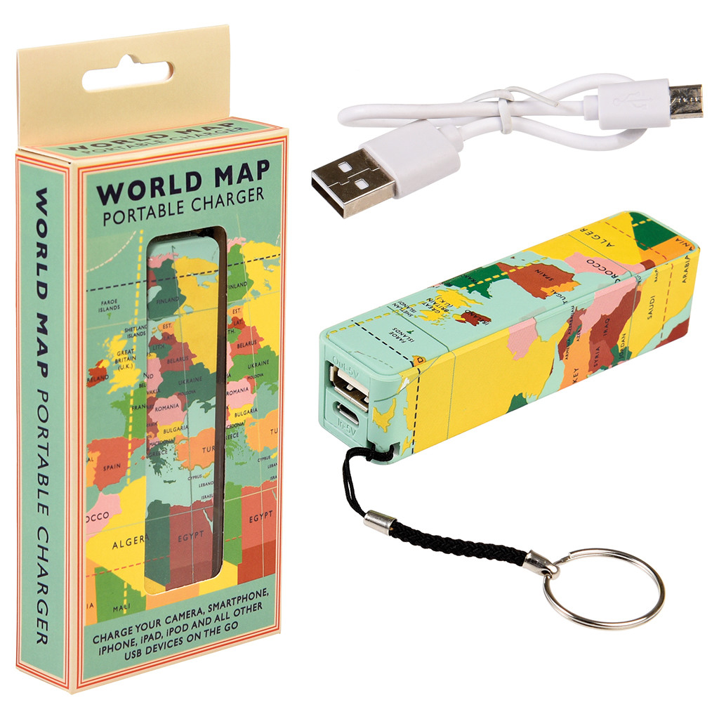 Portable USB Charger World Map 26719 7x16x2.5cm