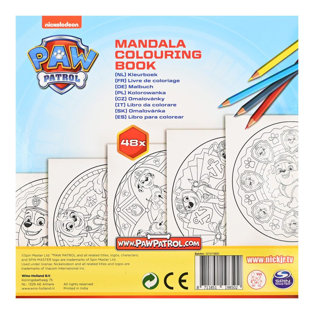 ROOST Bloc de coloriage Mandala B1985 Paw Patrol 18x18cm