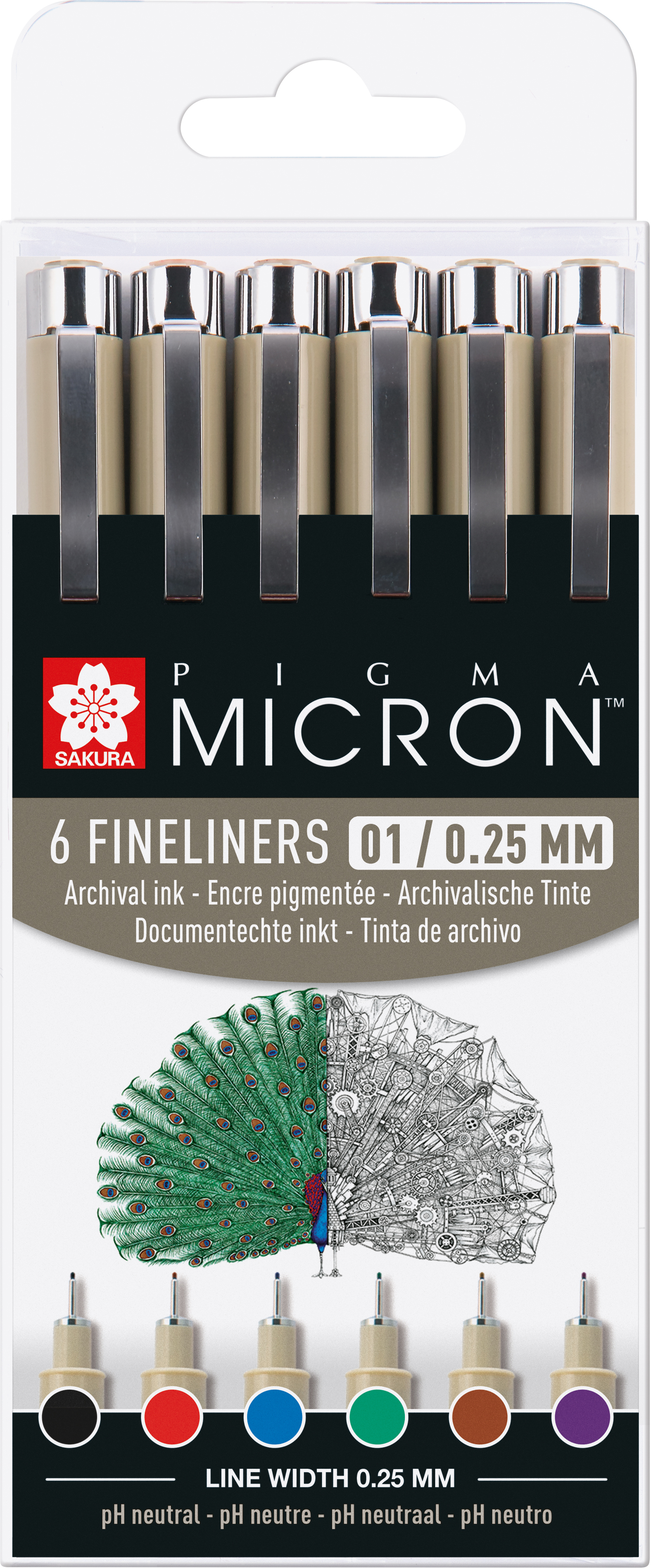 SAKURA Pigma Micron 01 Set 0.25mm POXSDK016 Couleurs de base 6 pièces