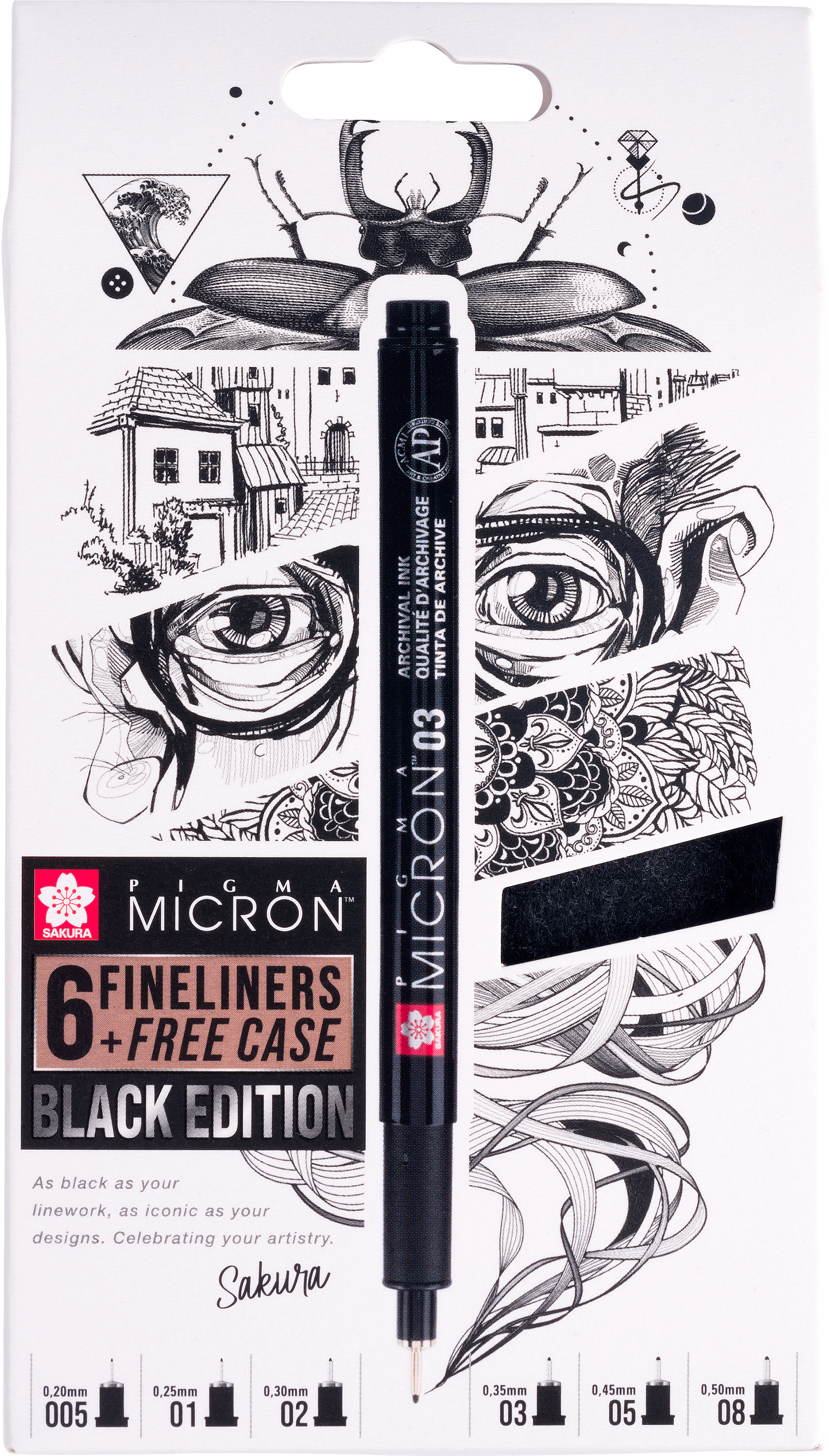 photo SAKURA Pigma Micron Set 0.05-0.8mm POXSDKB6 avec étui à stylos 6 pièces