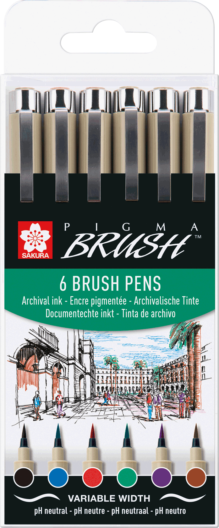 SAKURA Pigma Brush Pen Set POXSDKBR6 6 couleurs