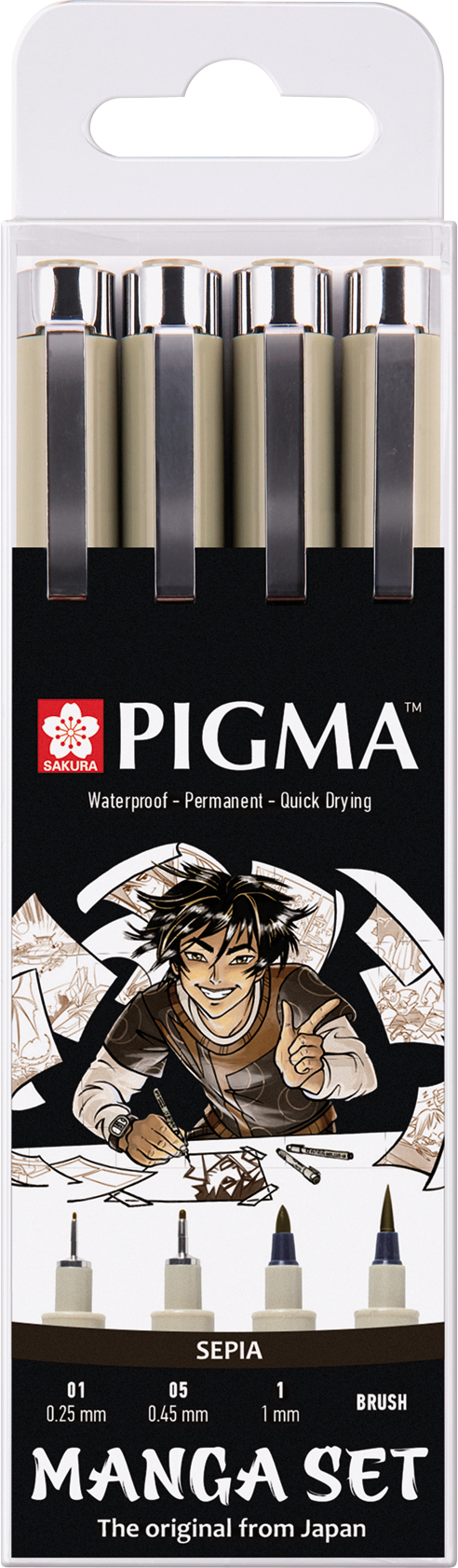SAKURA Manga Pigma Set POXSDKMAN4 sepia, 2xMic/1xGraph/1xBrush
