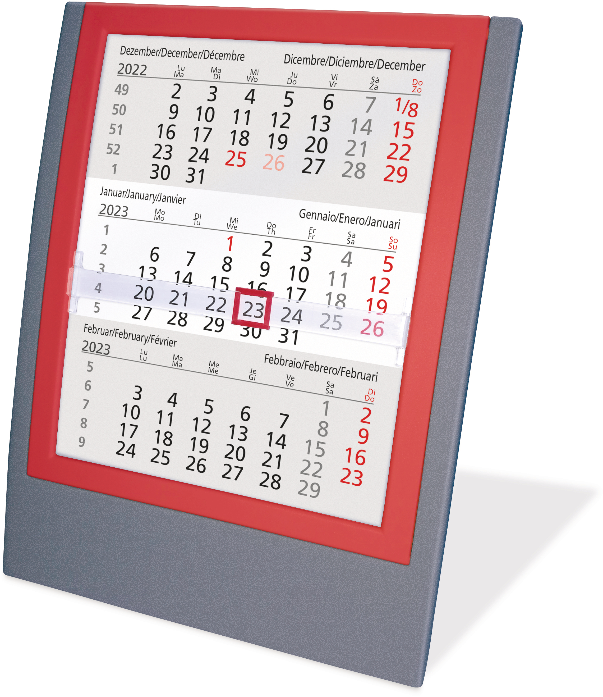 Tischkalender 3-Mt. anth./rot 5039-AR d/e/f/i/sp/nl 13x17,5cm, 2021