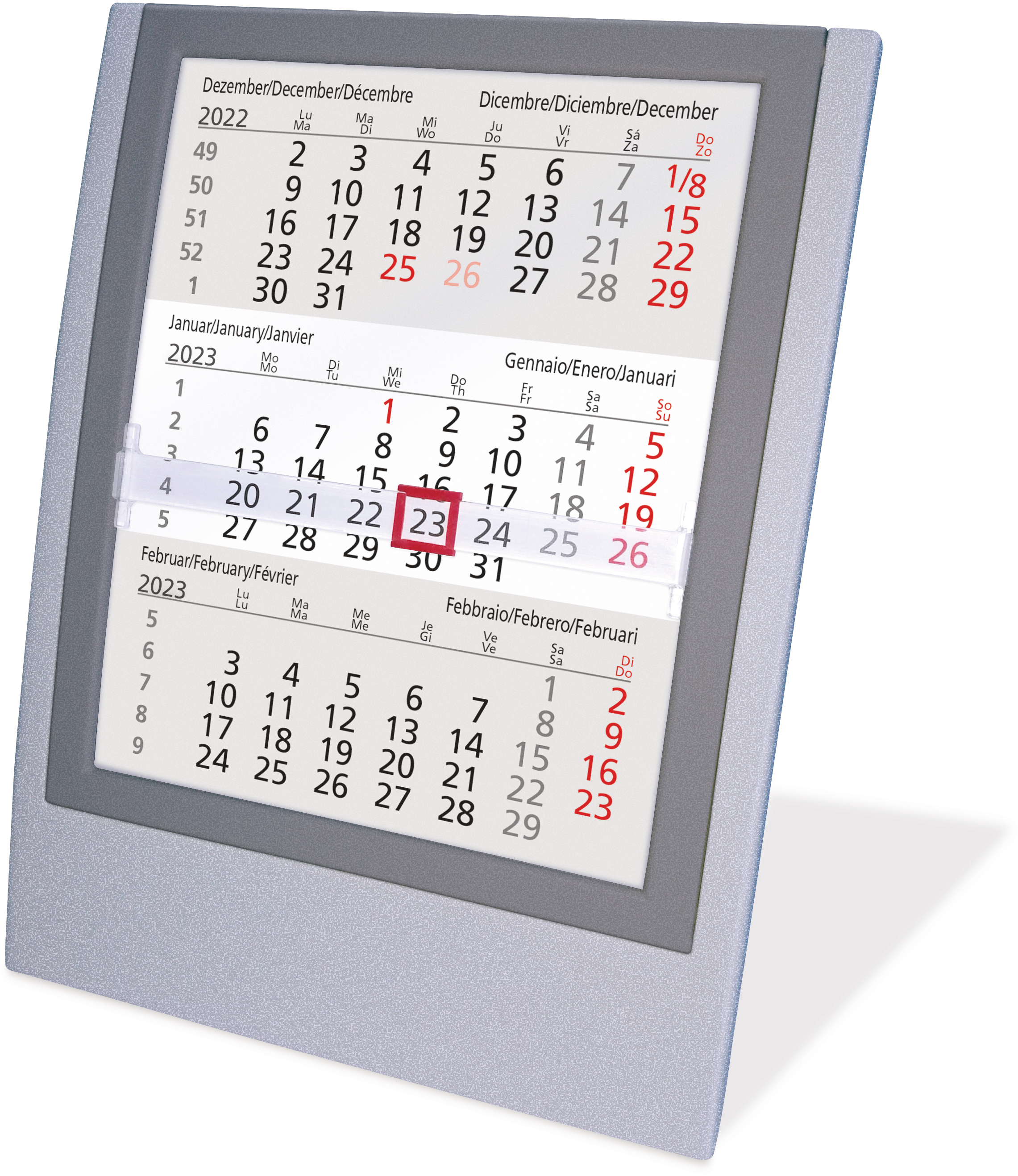 Tischkalender 3 Mt. silber 5039-SA d/e/f/i/sp/nl 13x17,5cm, 2021