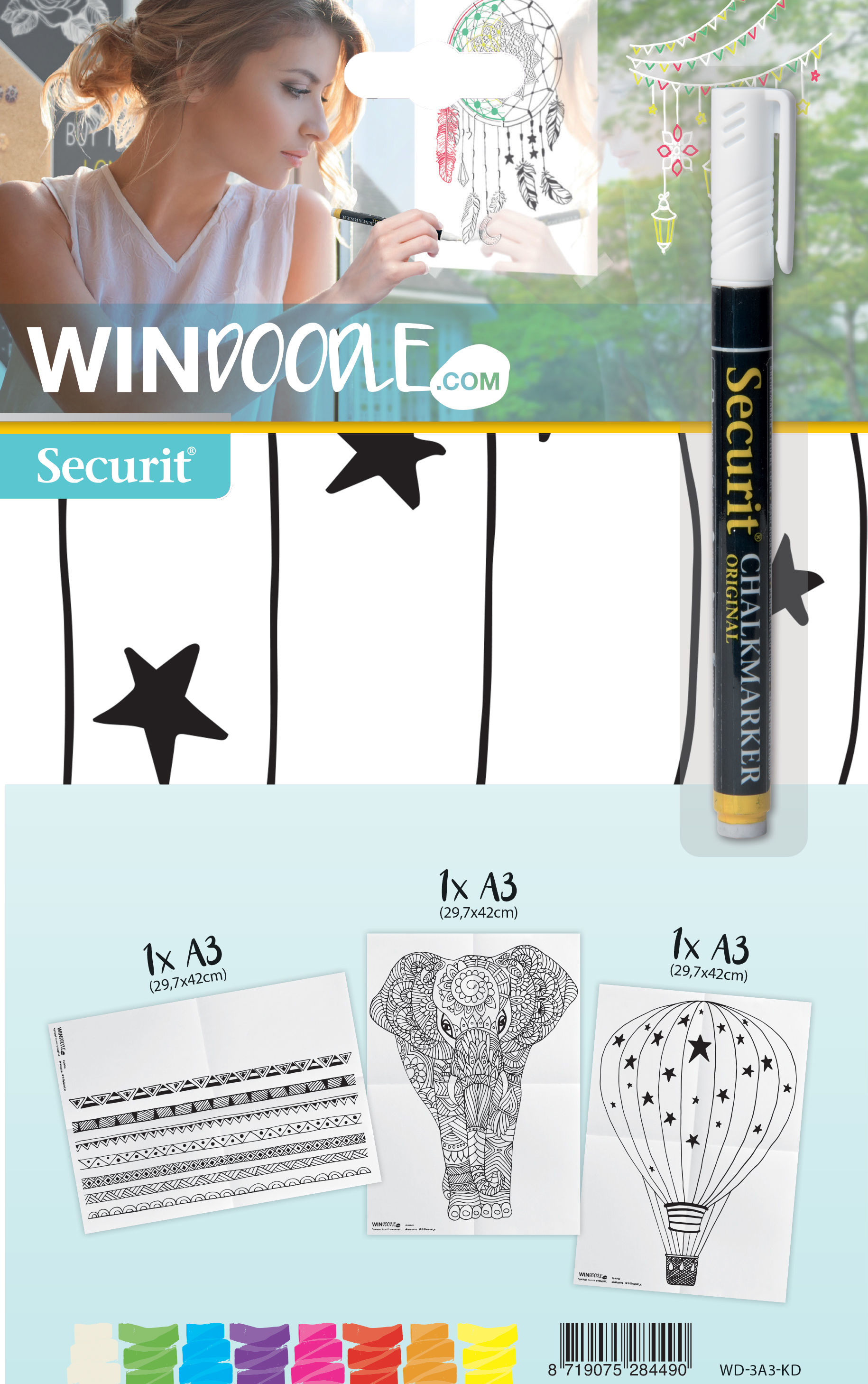 SECURIT Pochoirs vitrine WINDOODLE WD-3A3-KD A3 Kids 3 pcs