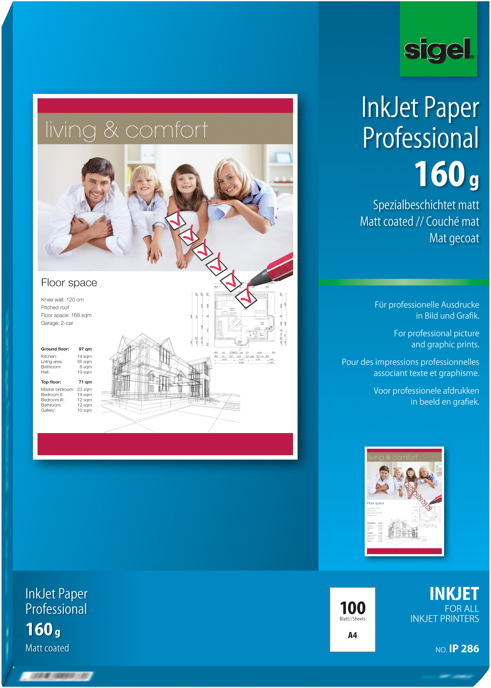 SIGEL InkJet Photo Paper A4 IP286 160g,matt, blanc 100 feuilles 160g,matt, blanc 100 feuilles