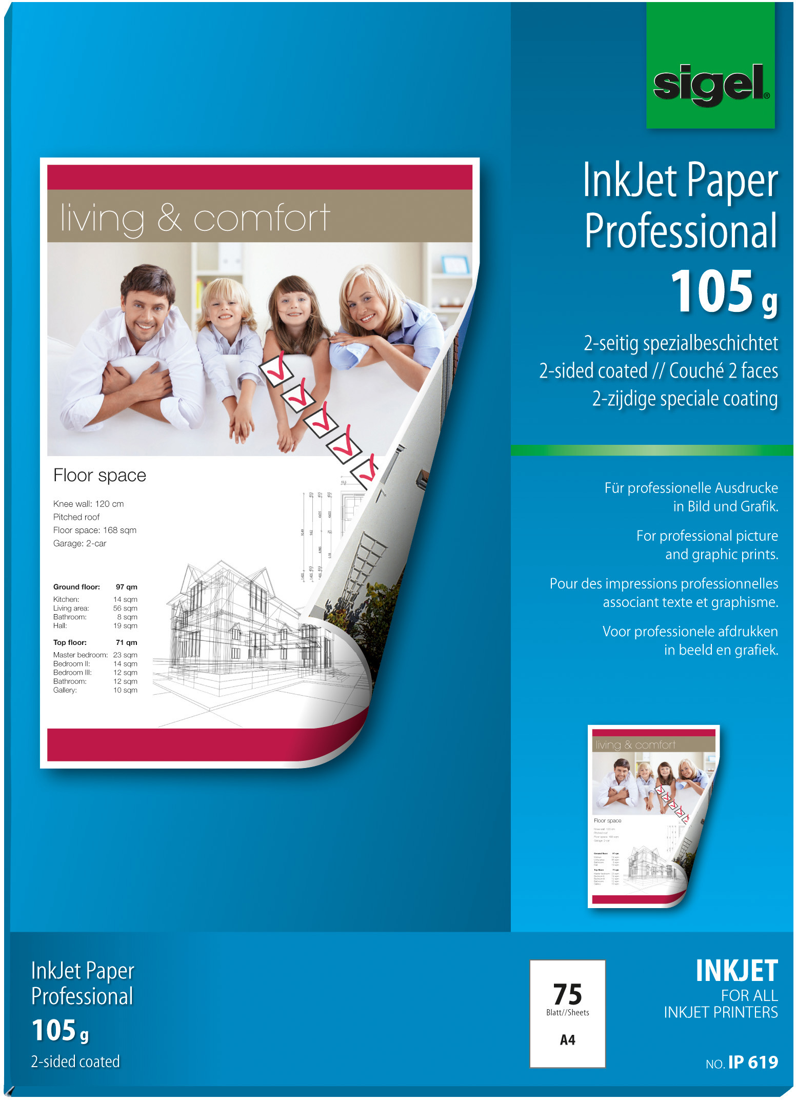 SIGEL InkJet Paper A4 IP619 105g,mat, blanc 75 feuilles