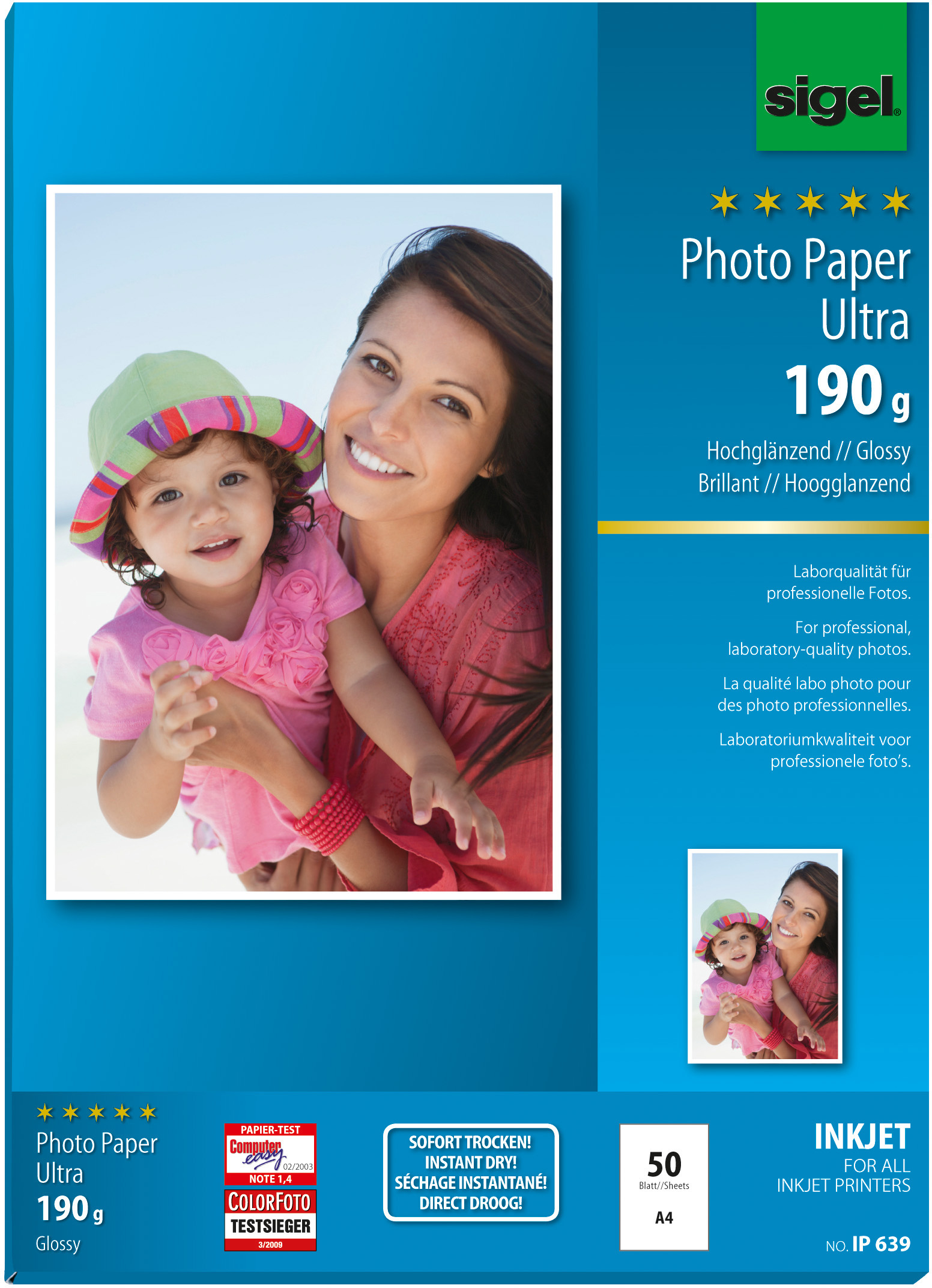 SIGEL InkJet Photo Paper A4 IP639 190g,glossy, blanc 50 feuilles