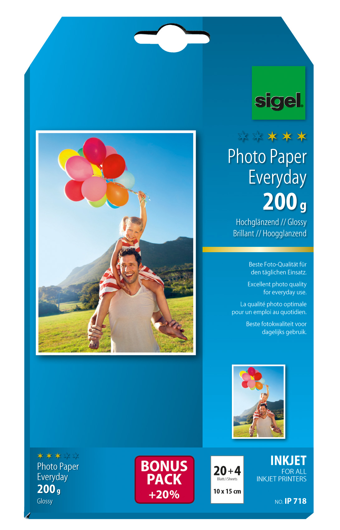 SIGEL InkJet Photo Paper 10x15cm IP718 200g,glossy, blanc 24 feuilles