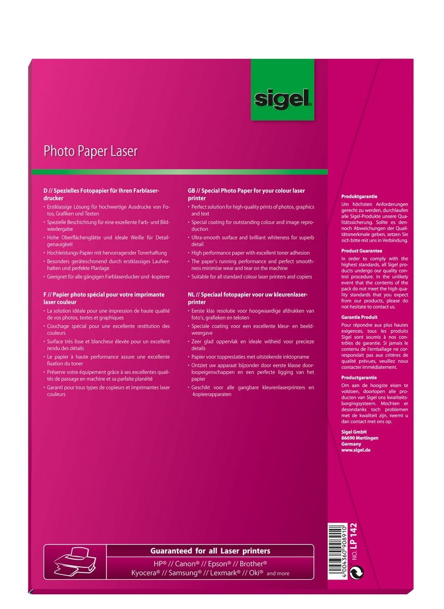 SIGEL Papier color laser A4 LP142 170g,glossy,blanc 100 feuilles