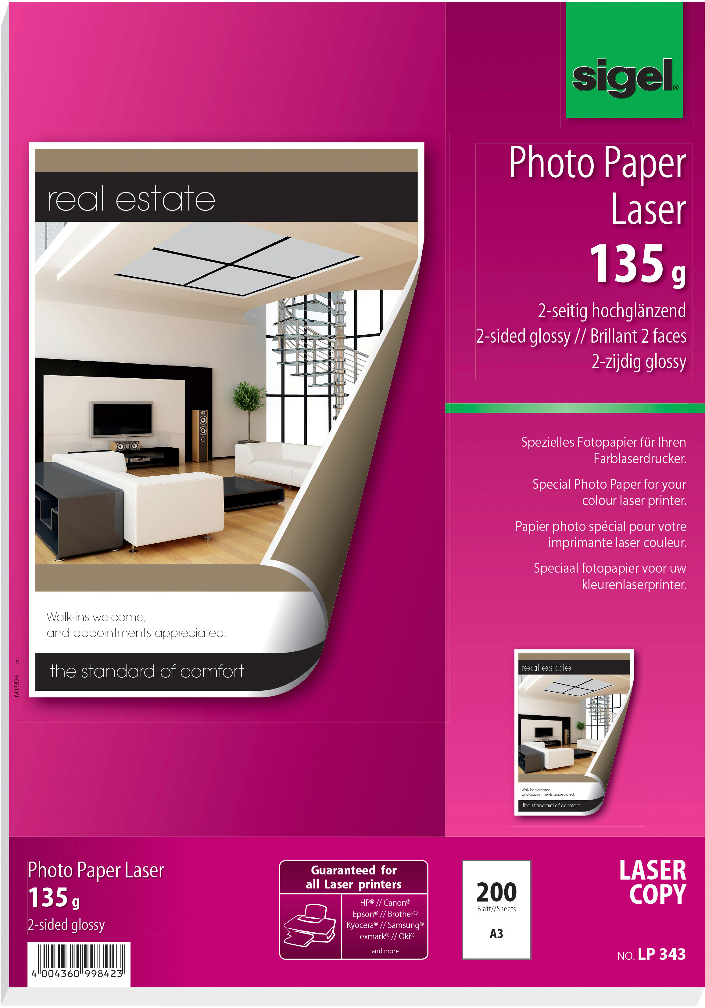 SIGEL Laser Photopapier A3 LP343 135g,glossy,blanc 200 feuilles