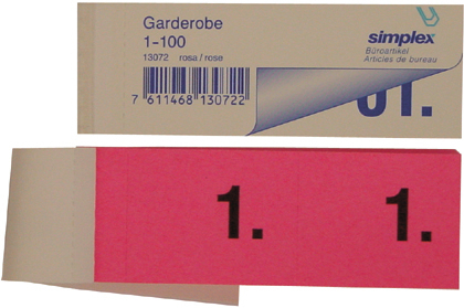 SIMPLEX Garderobenblock 1-100 13072 rosa 100 Blatt