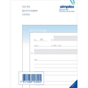 SIMPLEX Quittance D A6 15306D bleu/blanc 50x3 feuilles