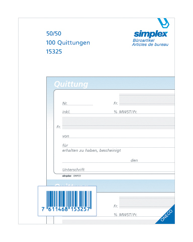 SIMPLEX Quittungen D A6 15325 weiss 50x2 Blatt