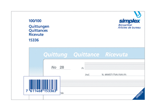 SIMPLEX Quittance D/F/I A6 15336 bleu/blanc 100x2 feuilles