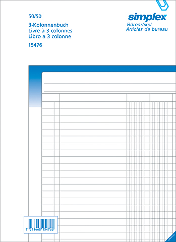SIMPLEX Livre colonne A4 15474 blanc/bleu 50x2 feuilles blanc/bleu 50x2 feuilles