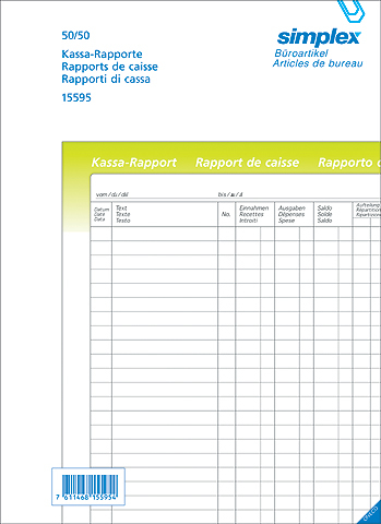 SIMPLEX Rapport caisse A4 15595 blanc 50x2 feuilles blanc 50x2 feuilles