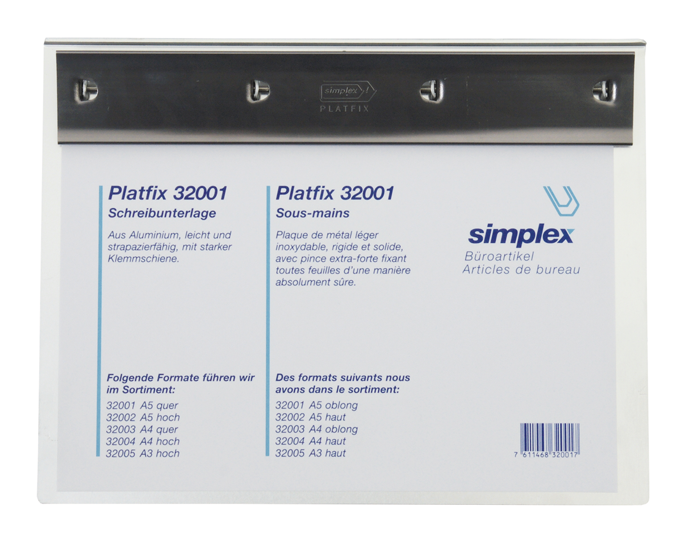SIMPLEX Schreibplatte Platfix 32001 aluminium, für A5 quer