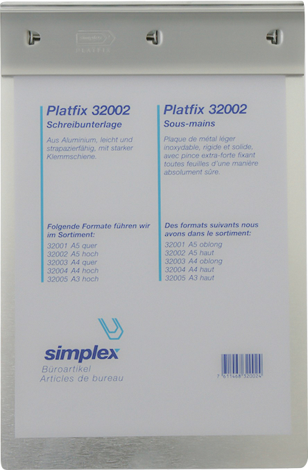 SIMPLEX Schreibplatte Platfix 32002 aluminium, für A5 hoch