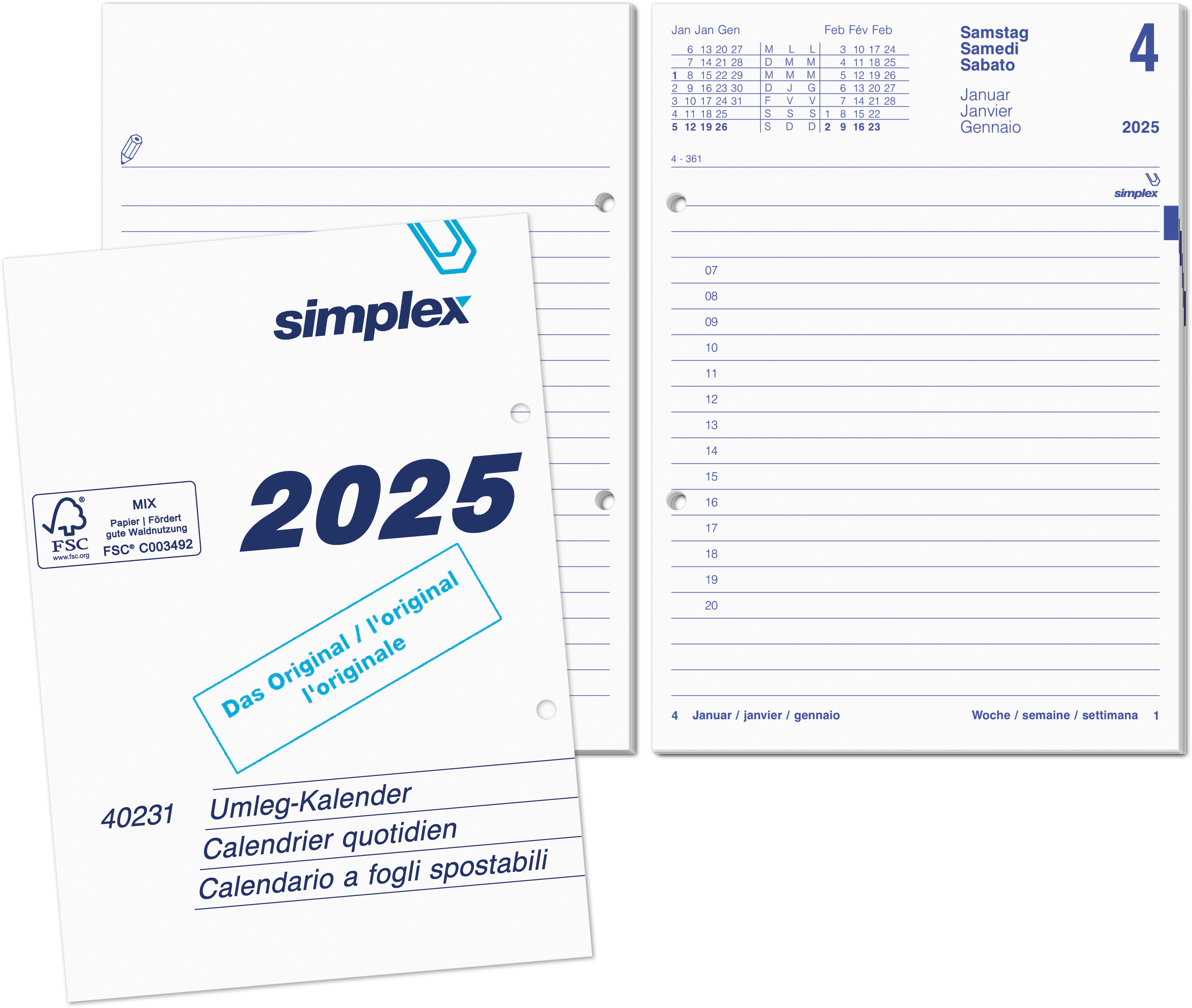 SIMPLEX Calendrier 2025 40231.25 1J/1P p.cal.puitre 12.1x17.3cm