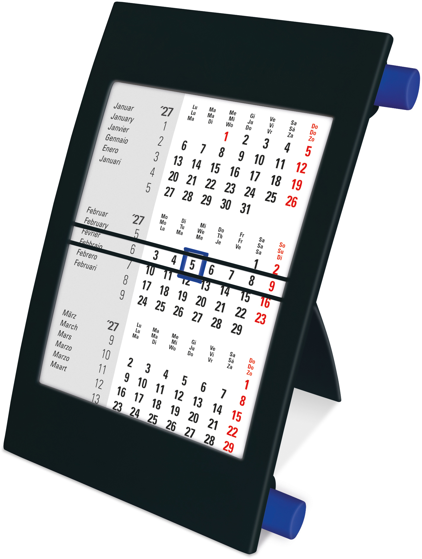 photo SIMPLEX Cal. de table 3 mois 2027/28 50013.27 3M/1P noir/bleu 11x18cm