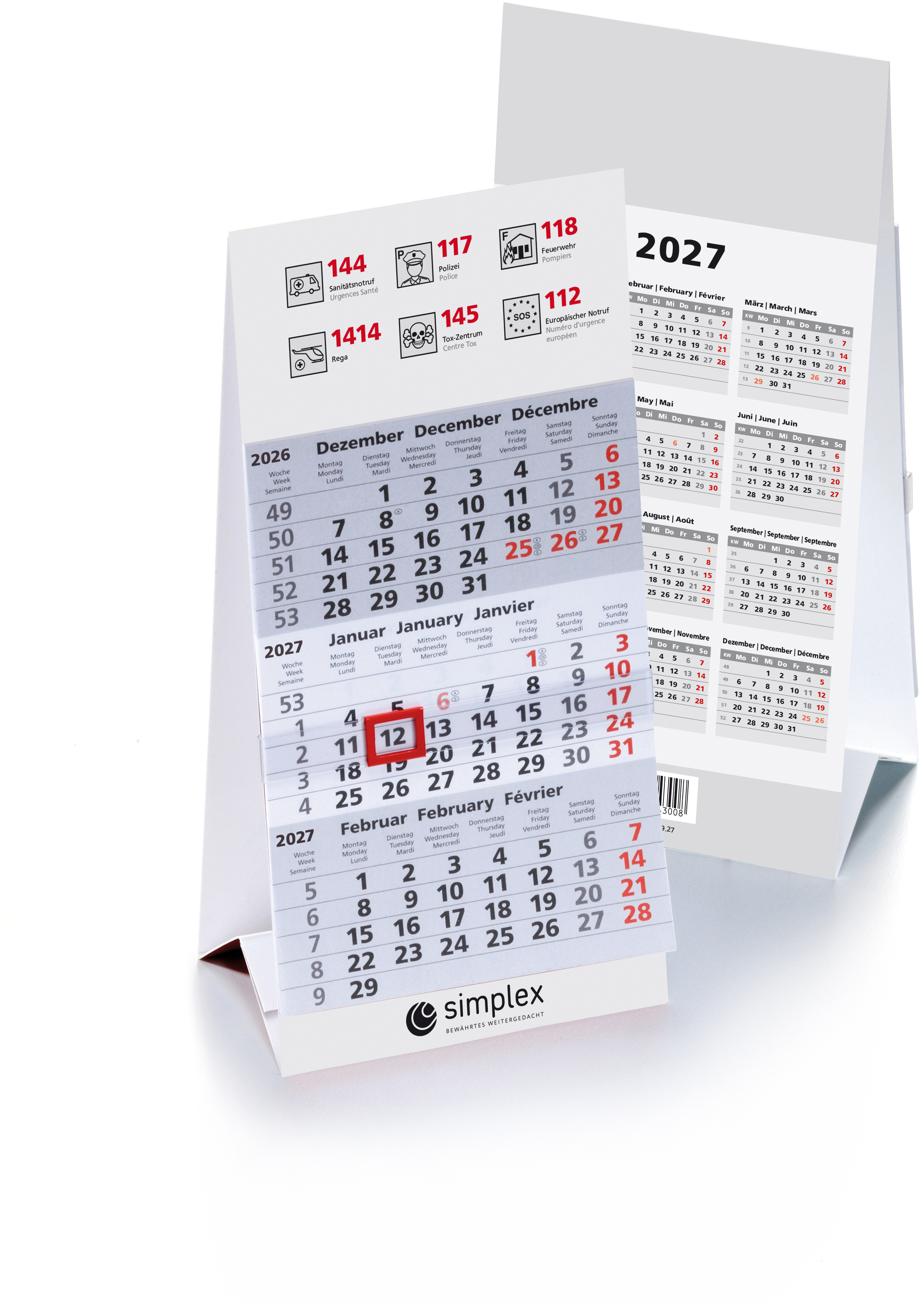 photo SIMPLEX Cal. de table 3 mois 2027 6370209.27 3M/1P 9.5x20.2cm