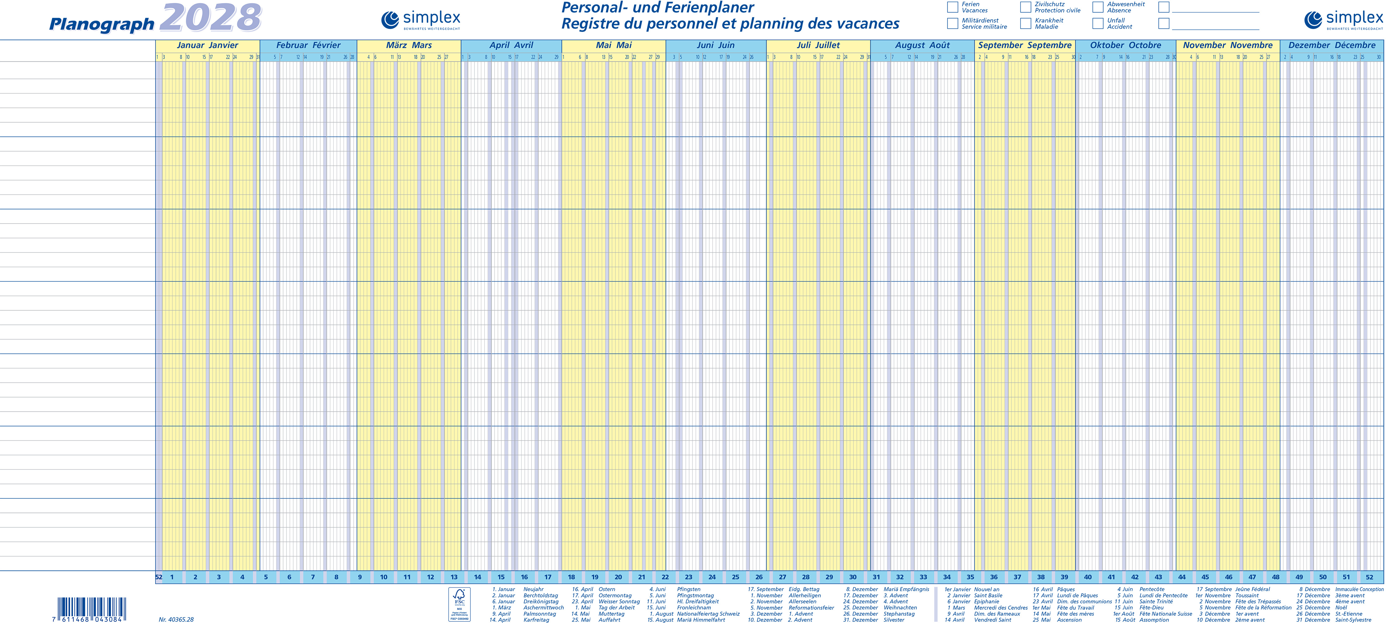 photo SIMPLEX Planograph 3 pièces 2028 S40365.28 1A/1P AL/FR 64x29.6cm