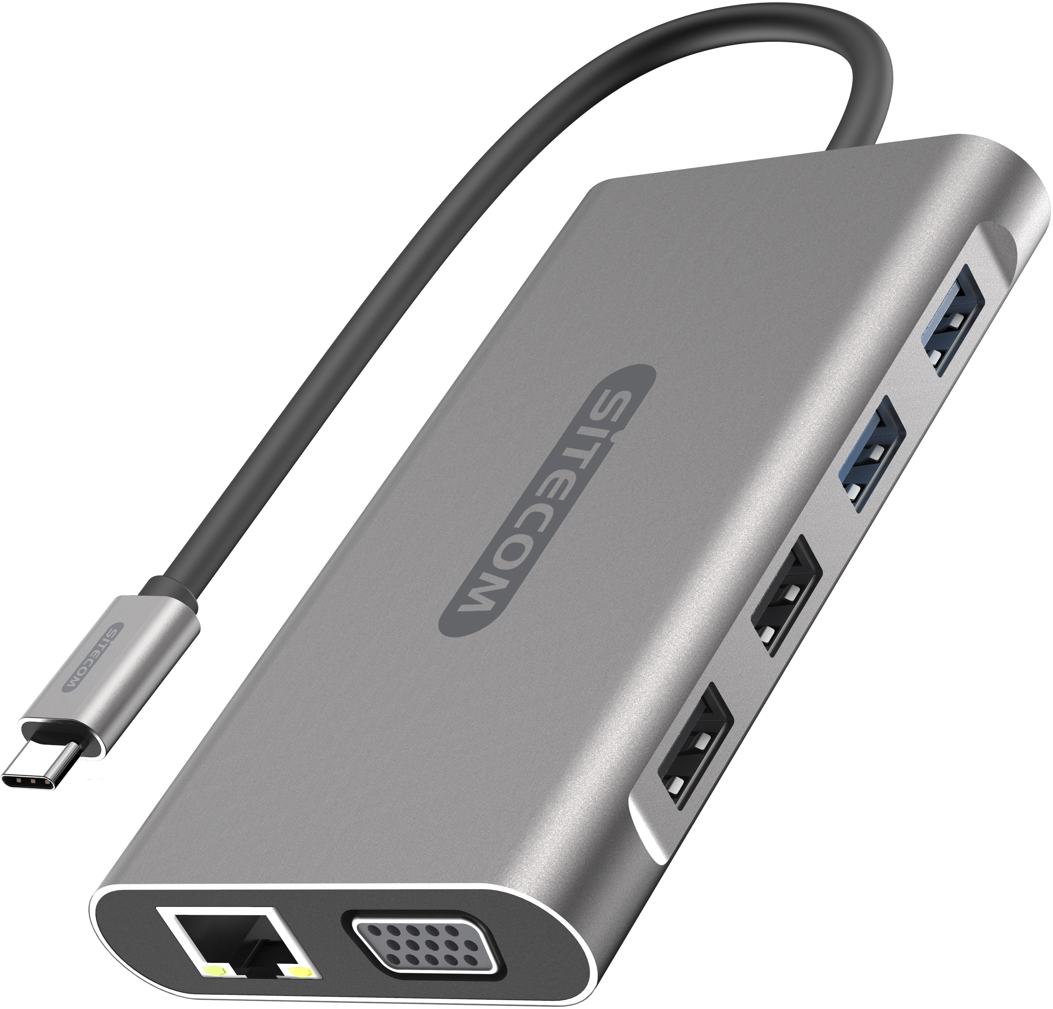 SITECOM USB-C Multi-Port Hub HDMI,VGA CN-390 6x USB-A, LAN, SD,mSD USB-C PD 6x USB-A, LAN, SD,mSD US