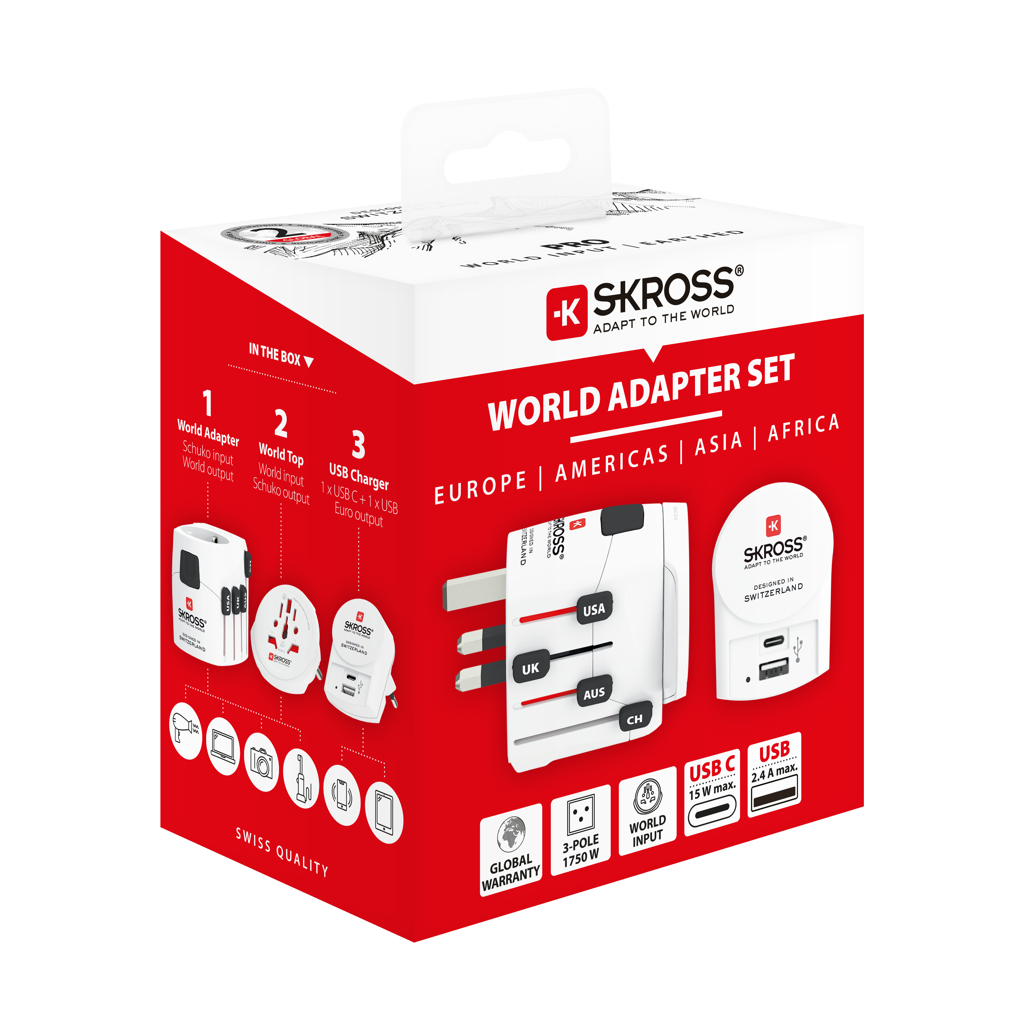 SKROSS World Travel Adapter 1.302523 Pro World+ USB AC