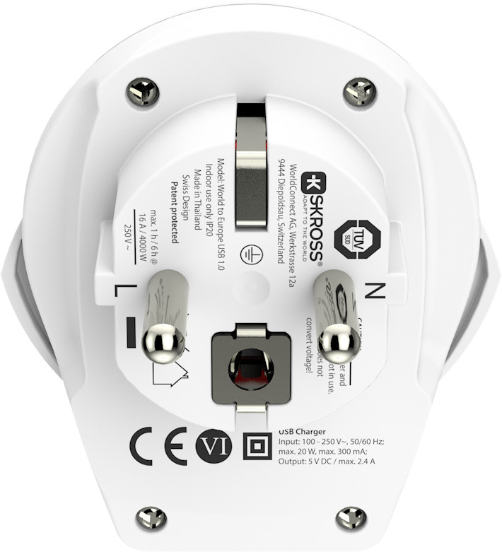 SKROSS Country Travel Adapter 1.500266 World to EU with USB white