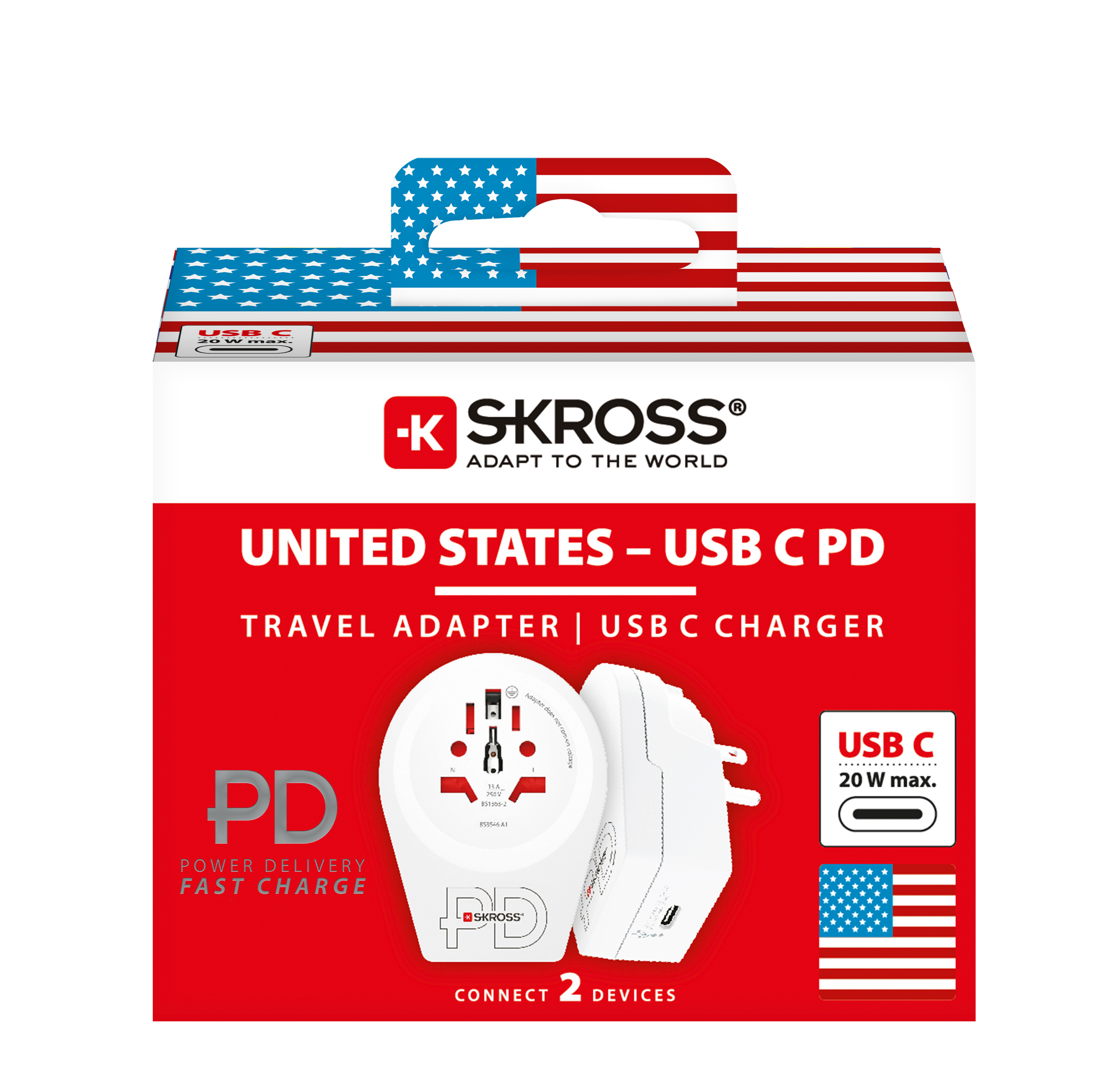 SKROSS Country Travel Adapter 1.500292 World to USA USB C20PD