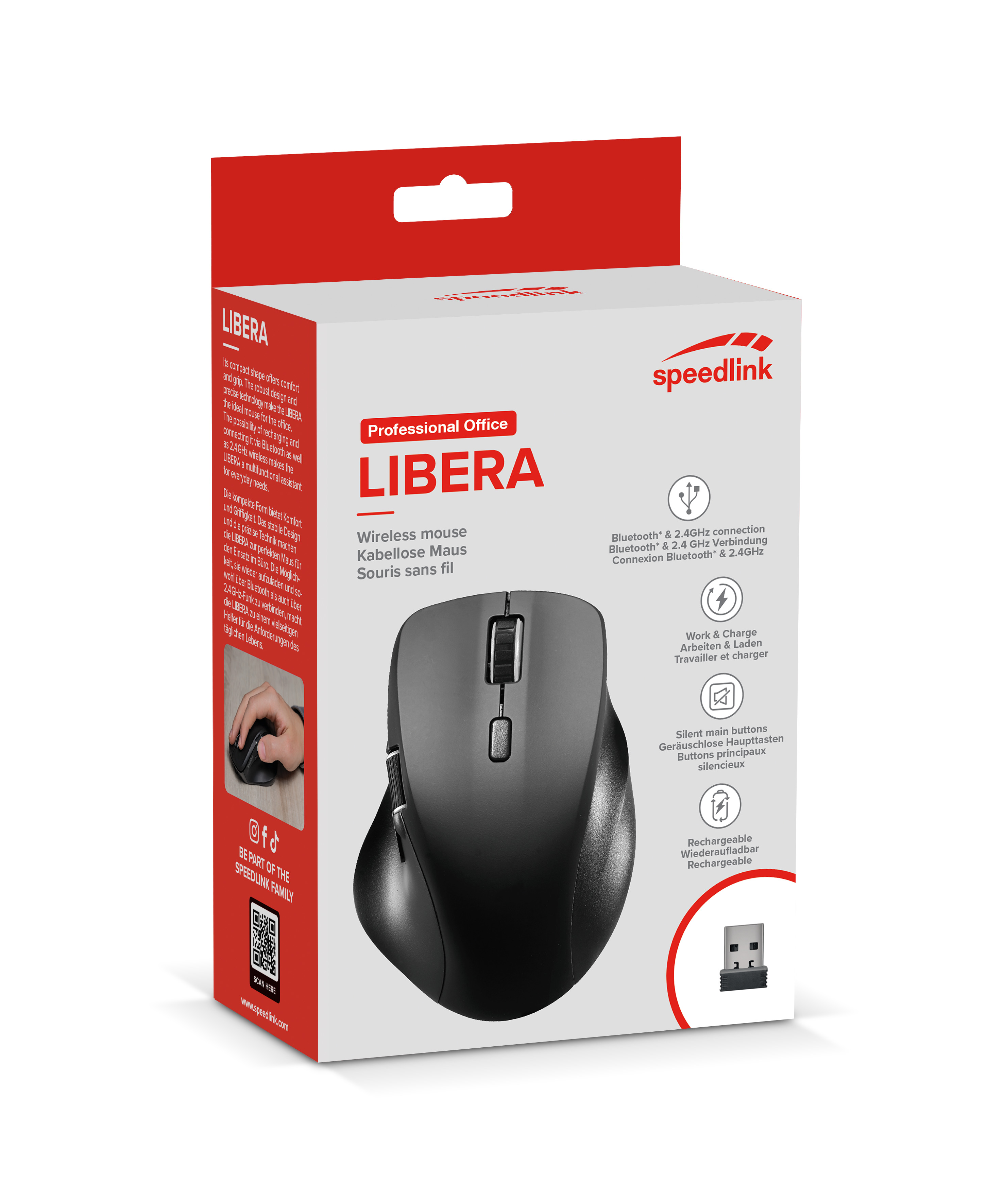 SPEEDLINK LIBERA Rechargeable Mouse SL-630021-RRBK Wireless,BT,Silent,Black