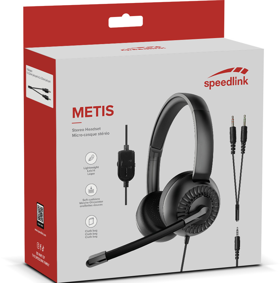 SPEEDLINK METIS Stereo Headset SL-870006-BK black, 3.5mm, Y-Adapter