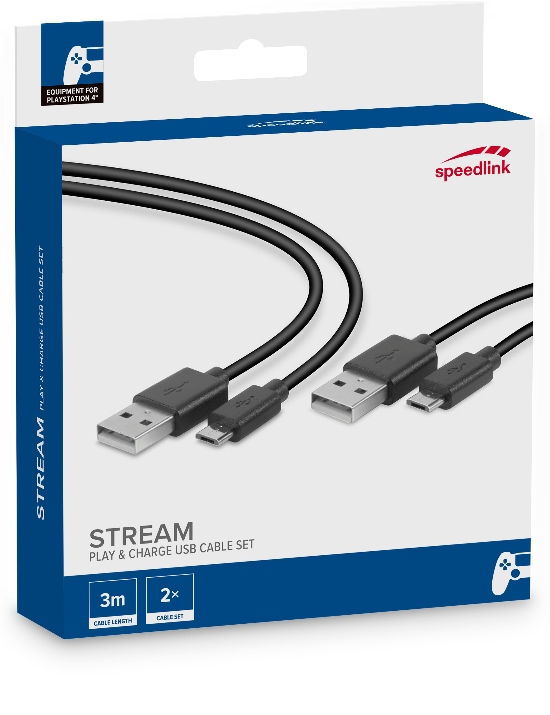 SPEEDLINK Play & Charge Cable Set SL450104B for PS4, USB, black