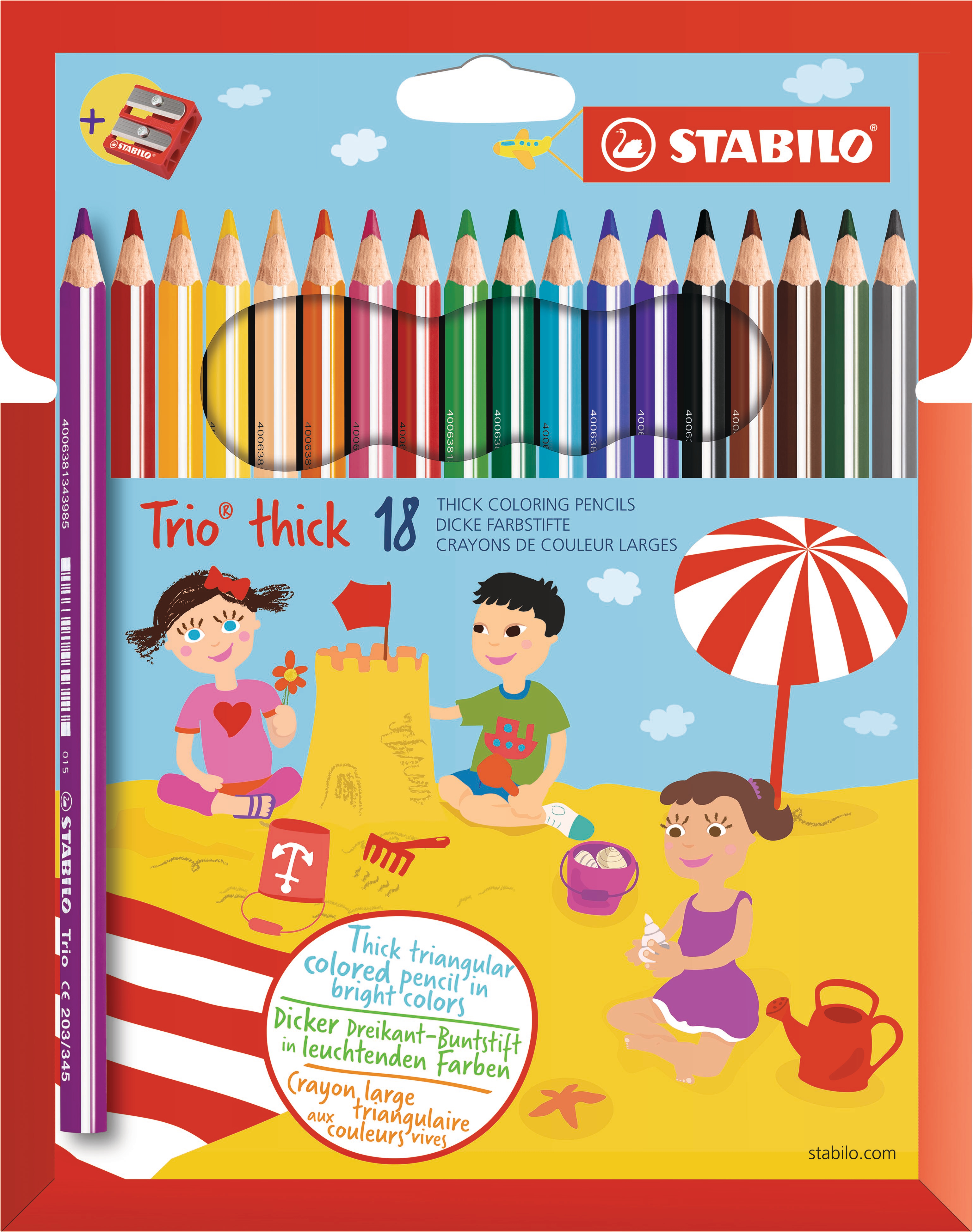 STABILO Trio Crayon de couleure 203/218 Etui, c/taille-crayon 18 pcs. Etui, c/taille-crayon 18 pcs.